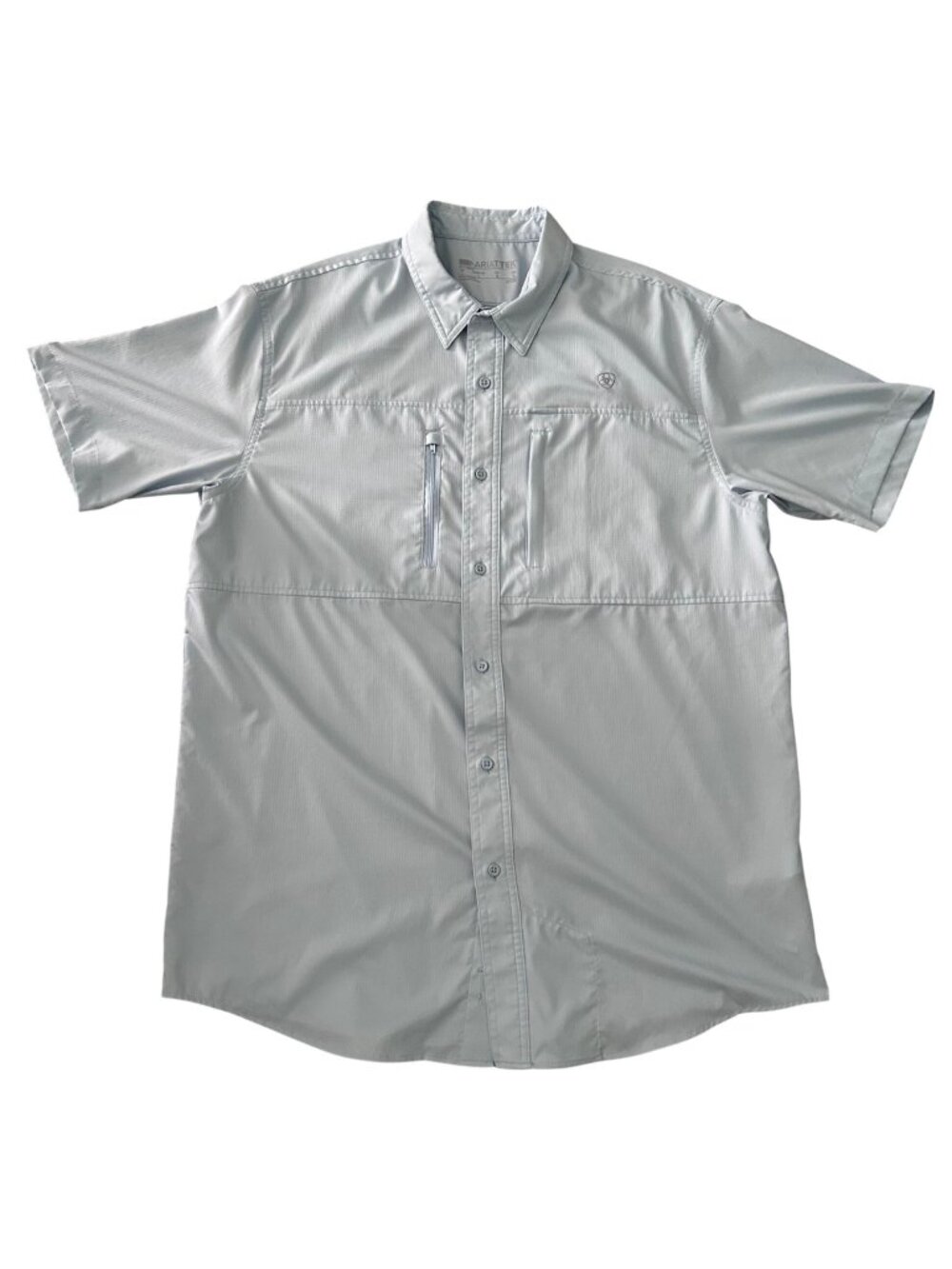 AriatTek Mens Light Blue Short Sleeve Button-Up Shirt Vented Back Zipper Pocket